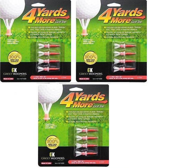 4 Yards More Tees 3x Four Pack Red 1.75" 1 3/4" 12 Golf Tees Hybrid / Irons