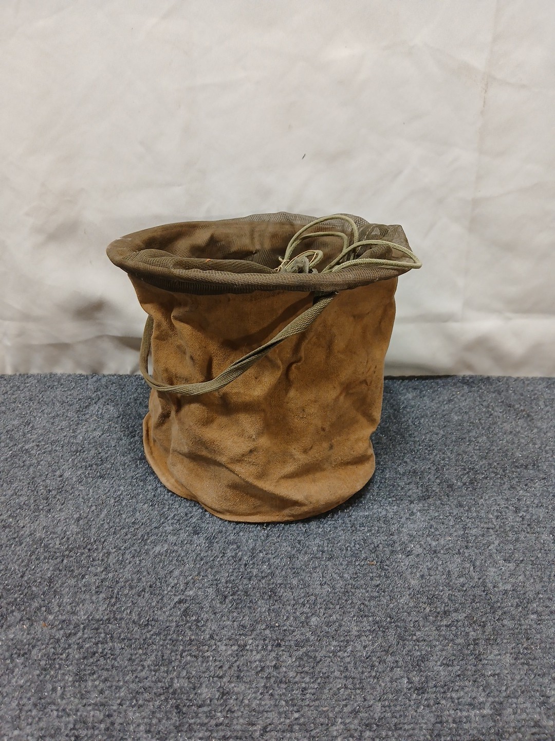 Vintage Military Type Canvas Water Collapsible Bucket With Mesh Screen Top