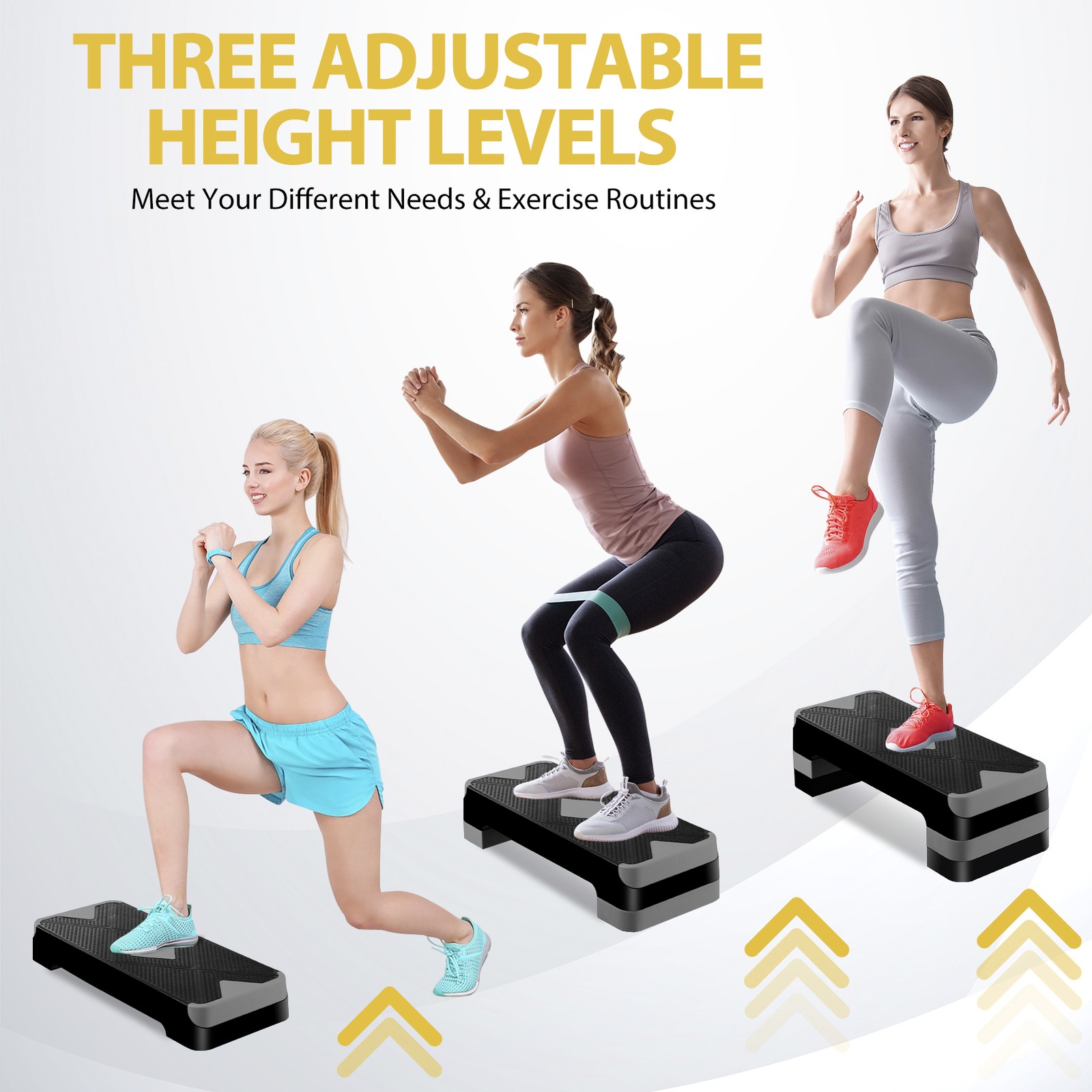 Aerobic Step Platform Exercise Step Adjustable Height 4"-6''-8' w/4 Risers Grey