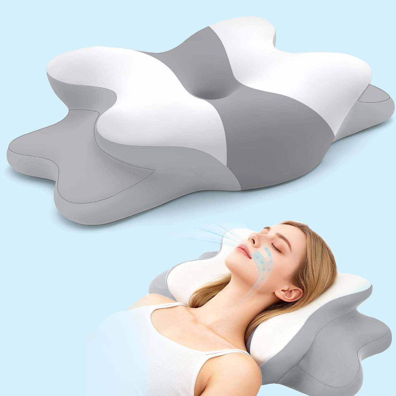 Sleep Apnea Pillow with Neck Pain & Snoring Relief -Orthopedic Cervical Pillo...