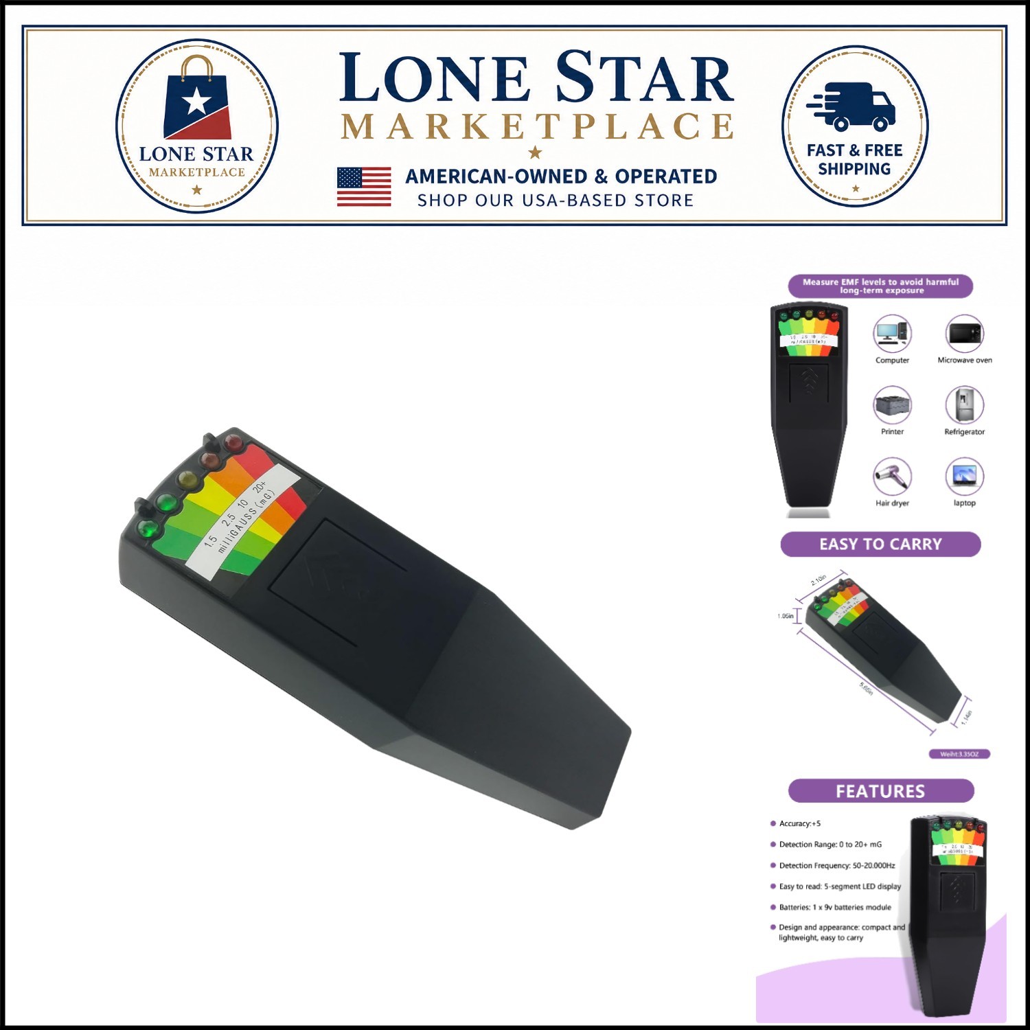 Portable 5 LED EMF Detector - Essential for Serious Ghost Hunters and Home Use
