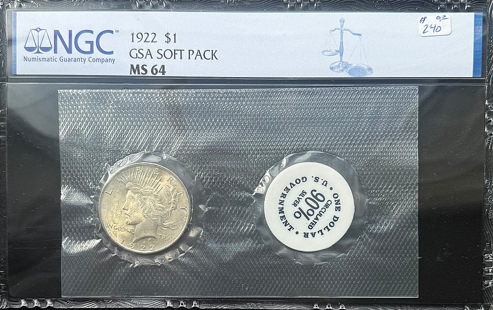 1922 Peace Silver Dollar GSA Soft Pack MS-64 NGC