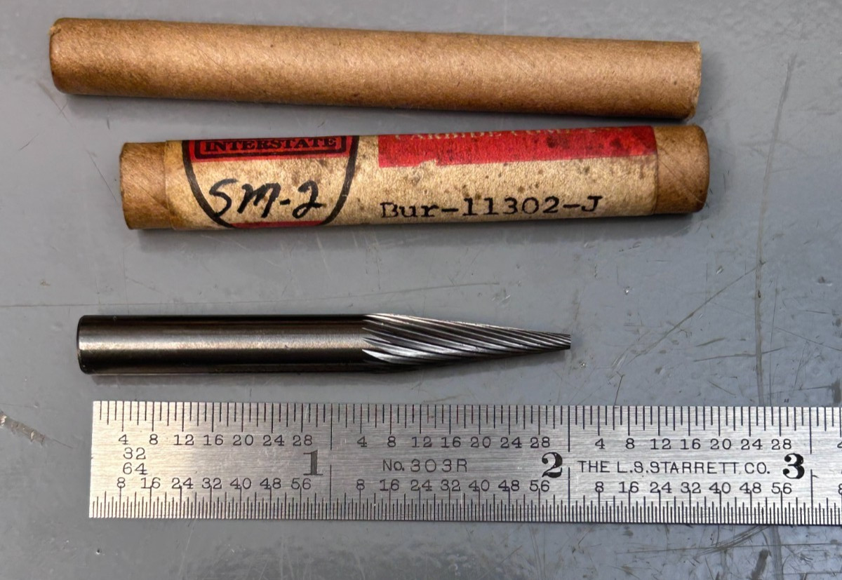Vintage Old Stock SM-2 Interstate BUR-11302J Conical Carbide Burr 1/4" Shank