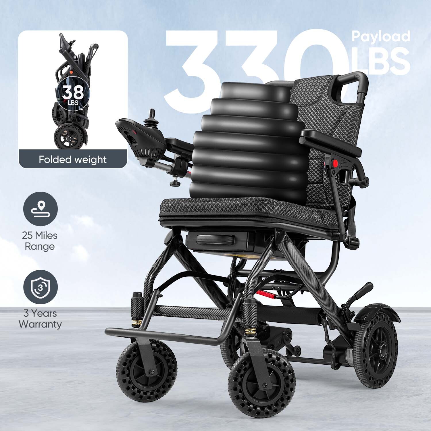 Folding Electric Wheelchair Power Wheelchair Mobility Scooter Lightweight Adult