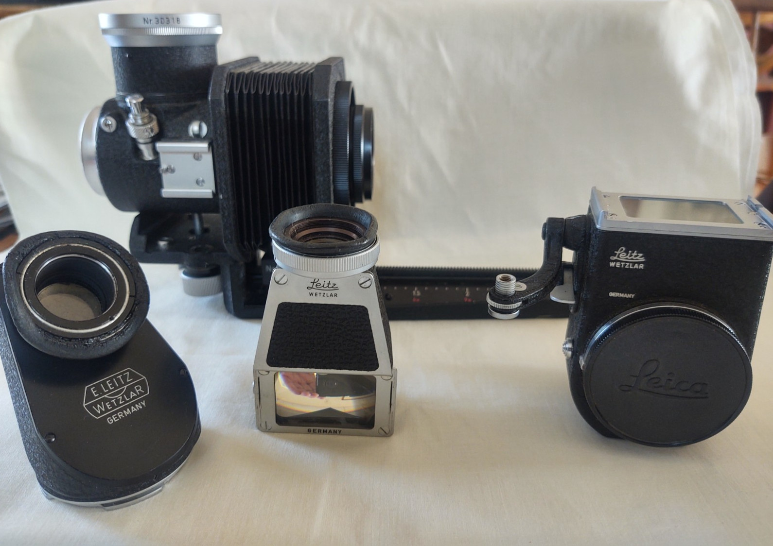 4 pc.Lot Vintage Leitz Wetzlar Leica Visoflex II  Rail Bellows Range Finder MORE