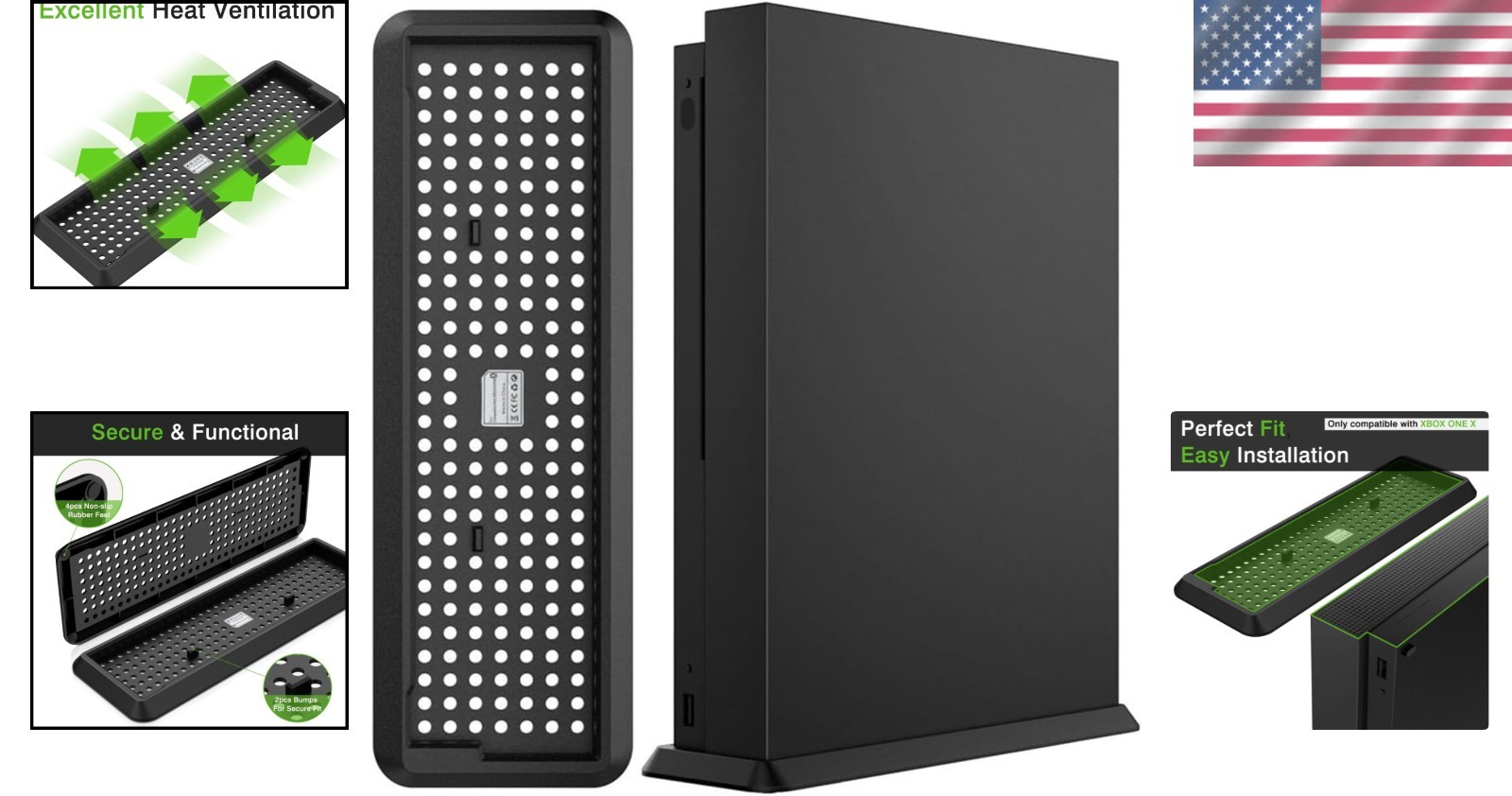 Space-Saving Vertical Cooling Stand for Xbox One X - Rubberized Finish