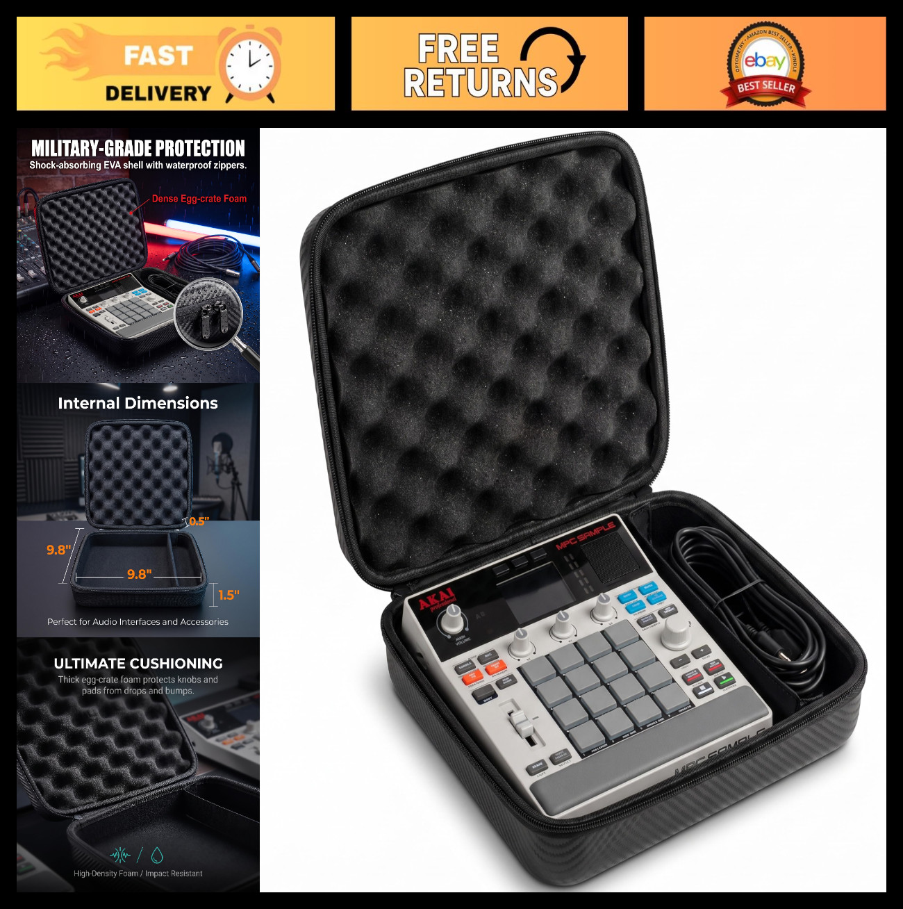 Protective Hard Case for MPC Sampler - Padded, Waterproof, Shockproof Travel Bag