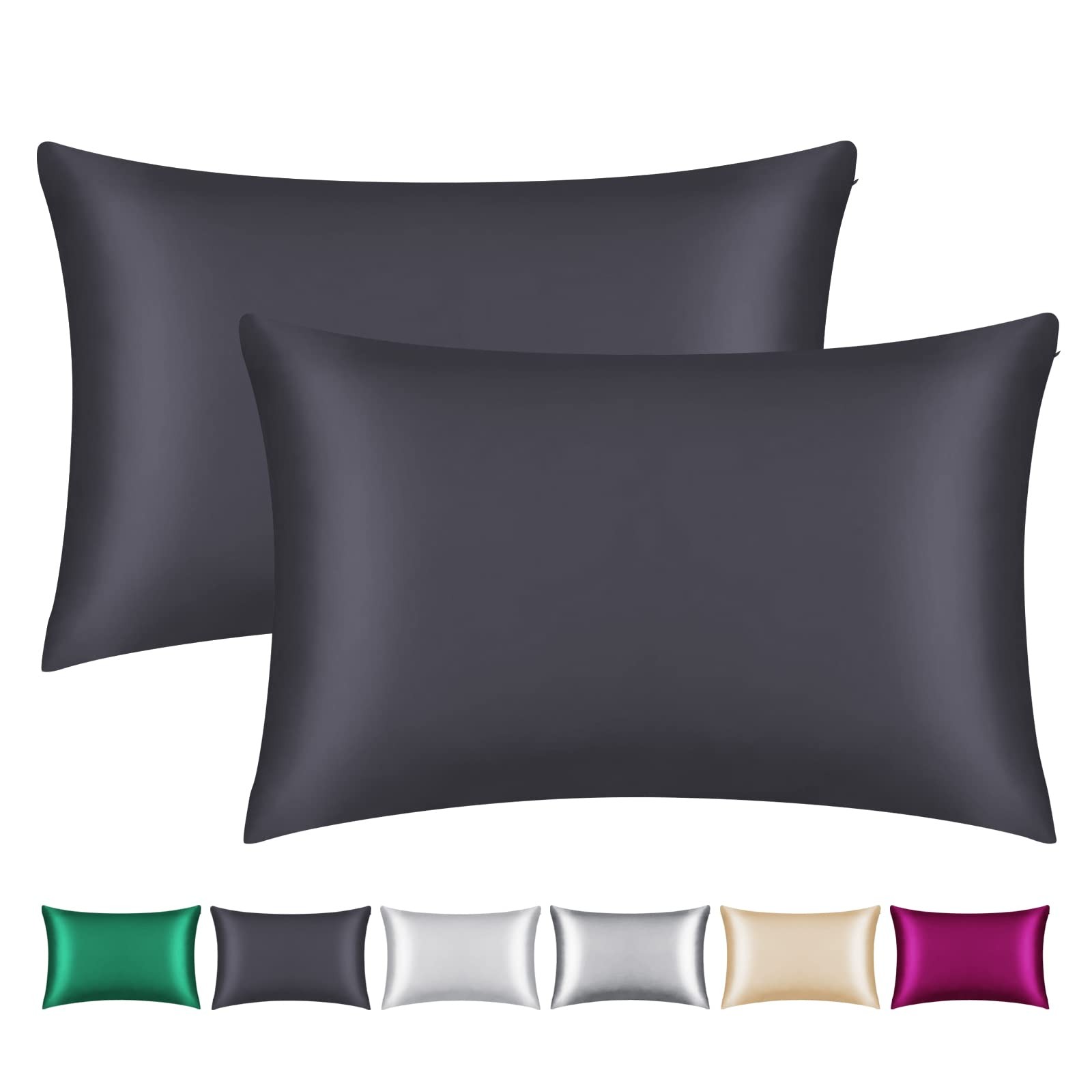 100% Mulberry Silk Pillowcase 2 Pack for Hair and Skin,with Hidden Zipper,Bot...