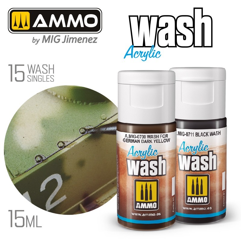 AMMO by Mig: WASH - Adjustable Liquid Pigments Acrylic Weathering 15ml Singles