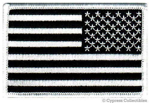 AMERICAN FLAG PATCH BLACK WHITE US REVERSE MORALE LEFT SIDE embroidered iron-on