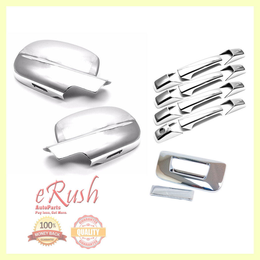 FOR 2007-2013 CHEVY SILVERADO 4D CHROME DOOR HANDLE+TAILGATE+MIRROR COVERS COMBO