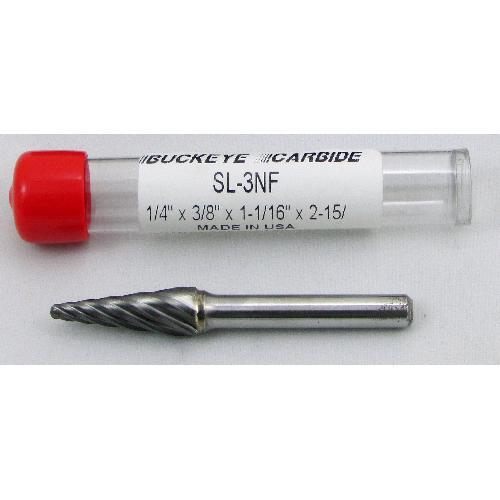 Carbide Burr (SL-3NF) 14° Cone Radius End - Aluminum Cut - 1/4 x 3/8 x 1 1/16 x