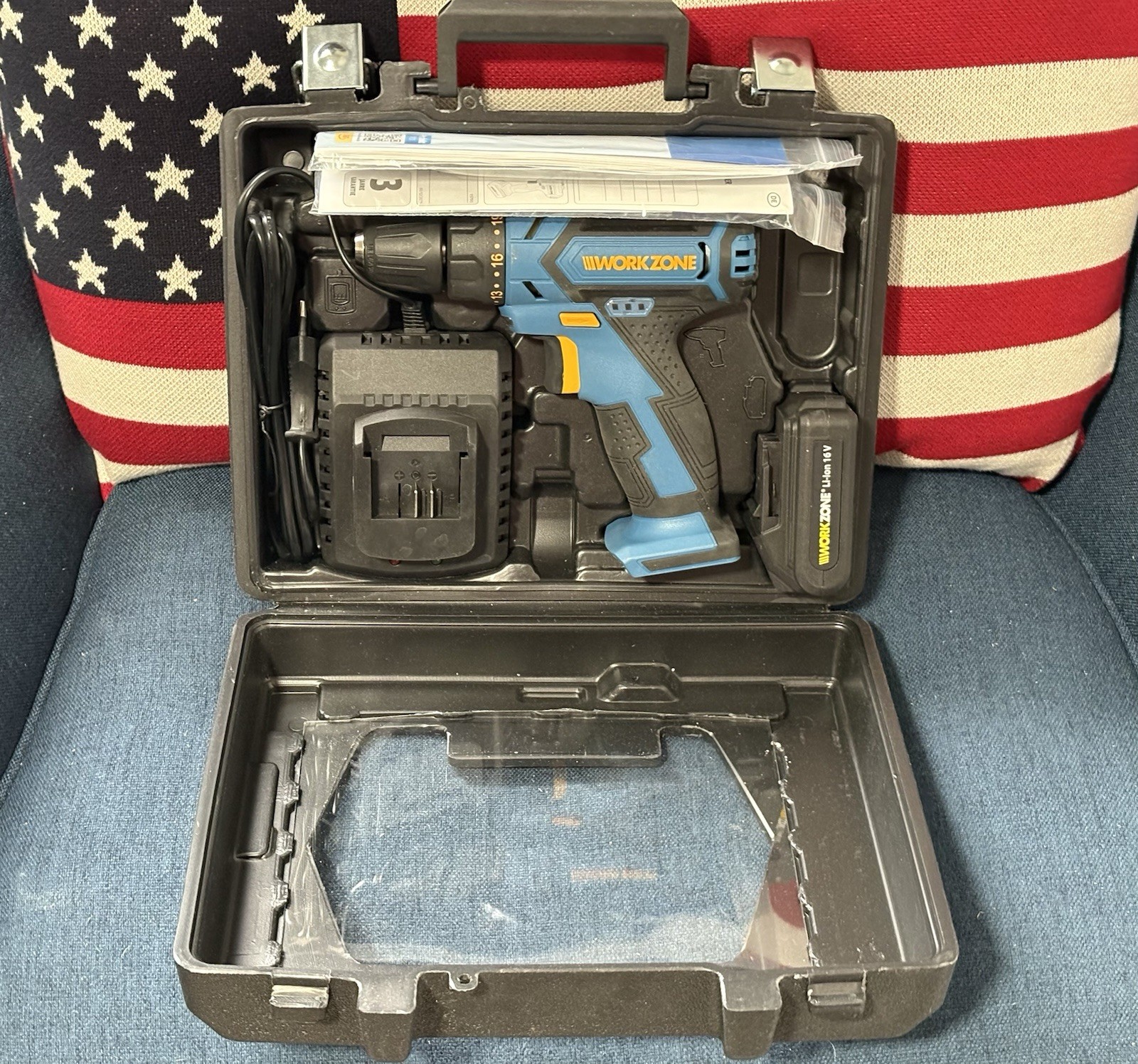 Workzone 16V Cordless Drill Set Kit Li-Ion Battery EU Plug New Case