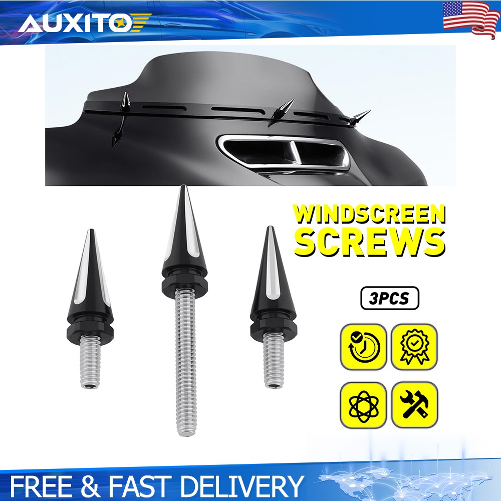 For Harley-Davidson Touring 14-UP Windshield Spike Bolts 3Pc Trim Screws Durable