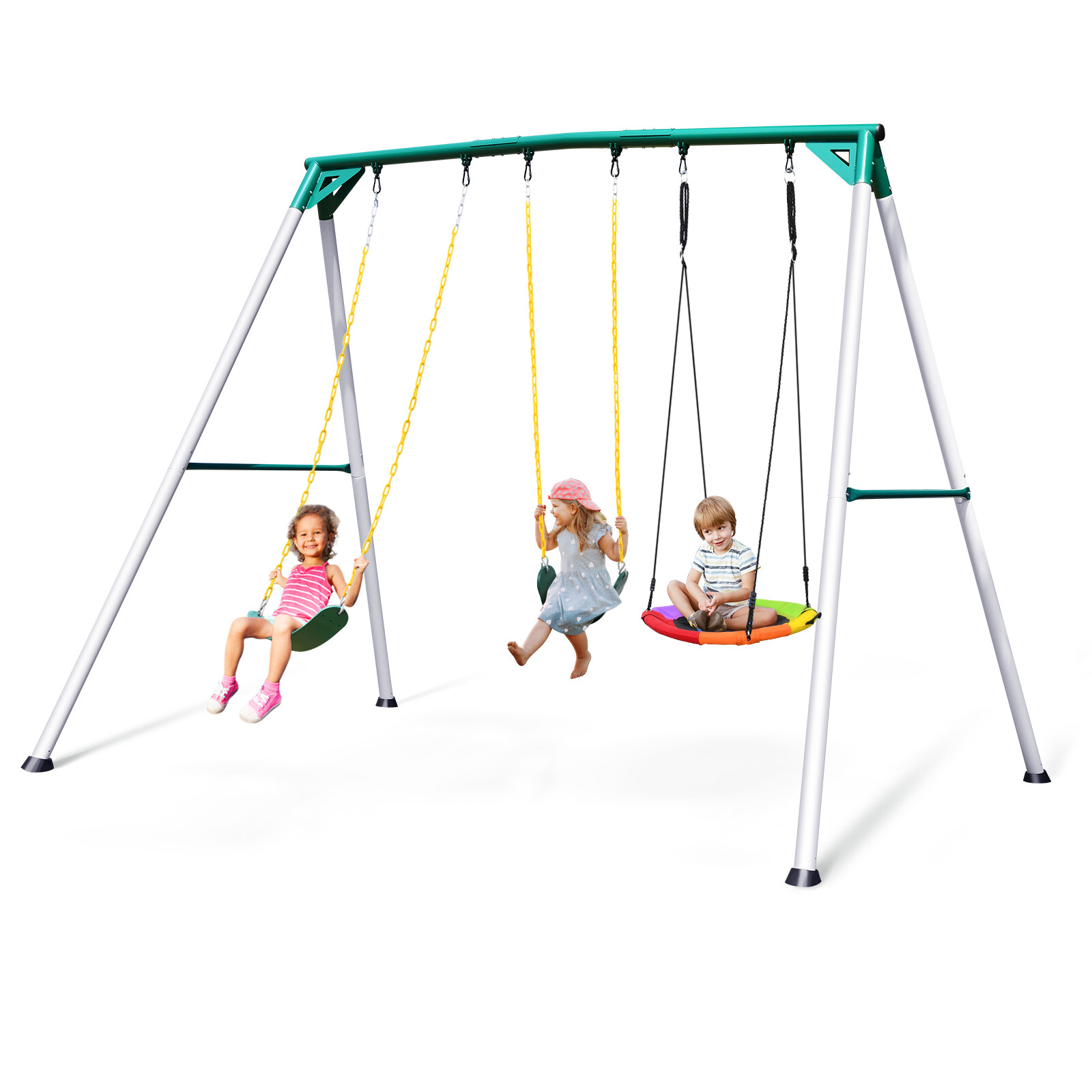 700lb Heavy Duty Large Metal Frame Swing Set Kids Adult Outdoor Swing w/3 Swings