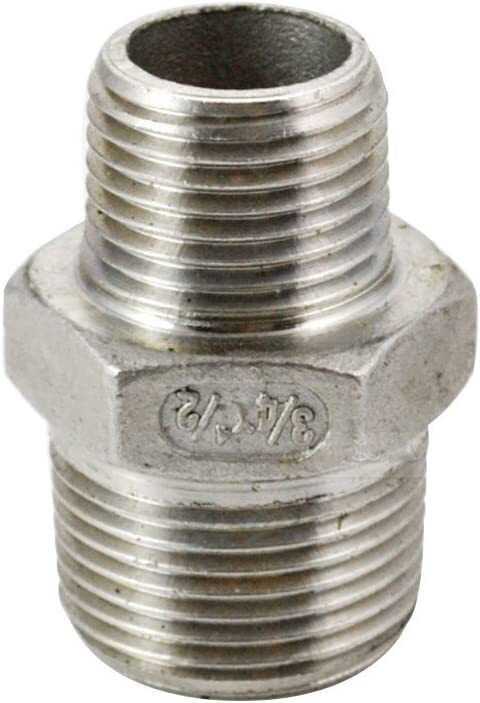 3/4" to 1/2" inch male NPT Hex Nipple Pipe Fitting Reducer Reducing Adapter 304
