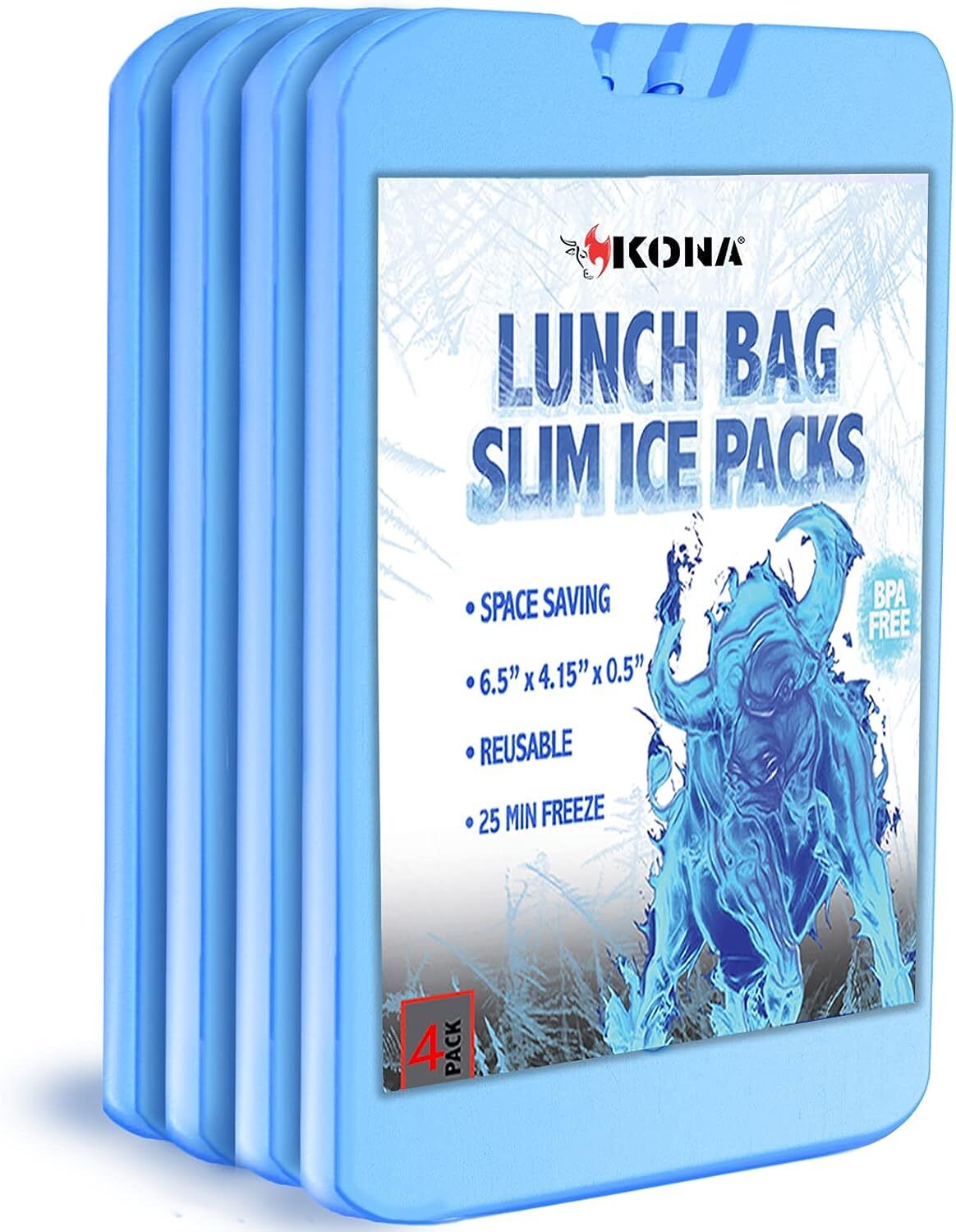 Kona Lunch Box Ice Packs - Portable & Reusable (-5C) Freezer Packs (Set of 4)
