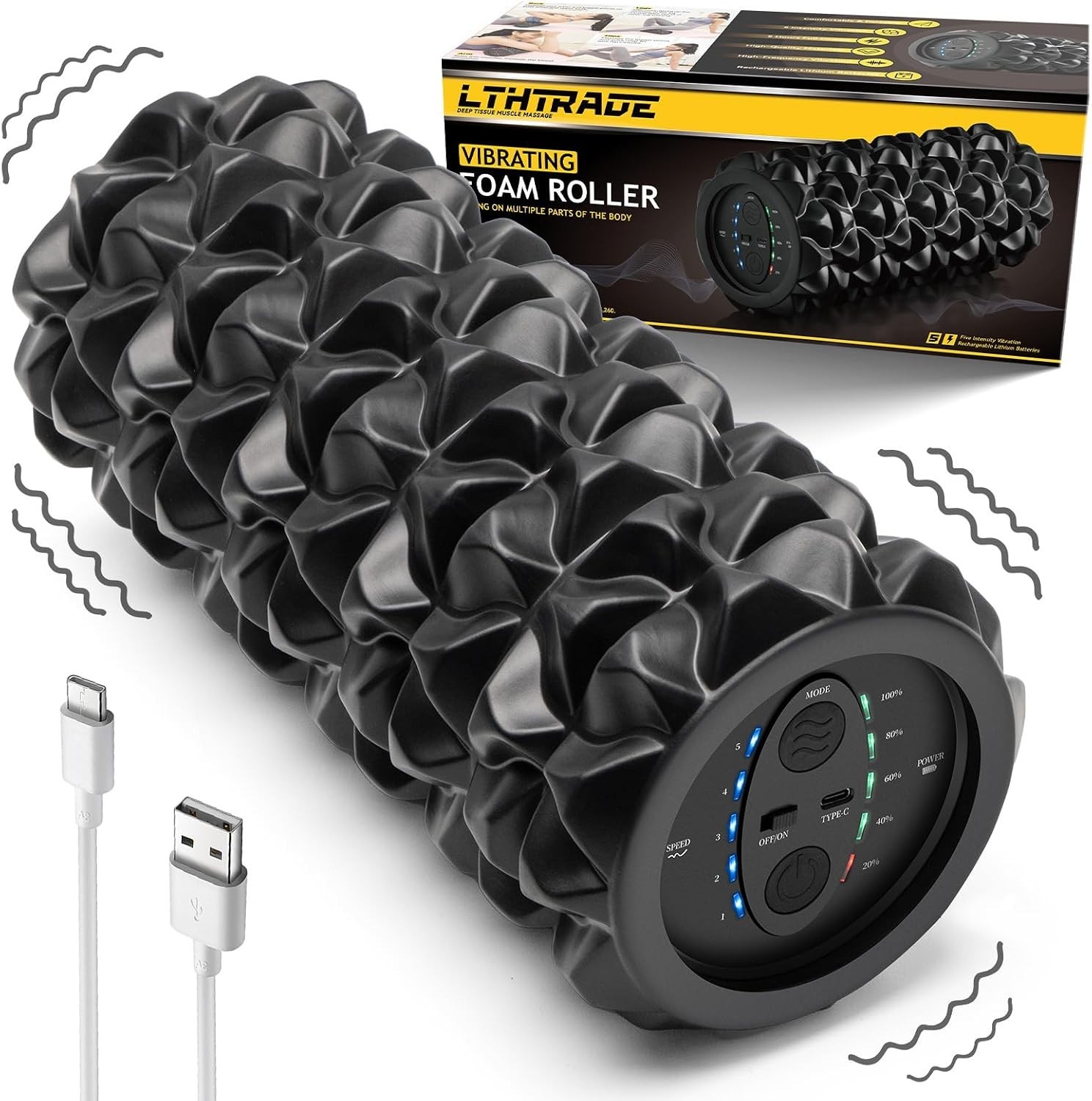 Vibrating Foam Roller 13In Rechargeable Massage Tool Deep Tissue Therapy
