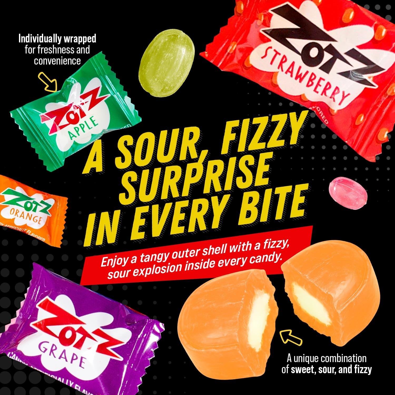 Zotz Fizzy Candy Bag Assorted Flavors 100 Count Bag