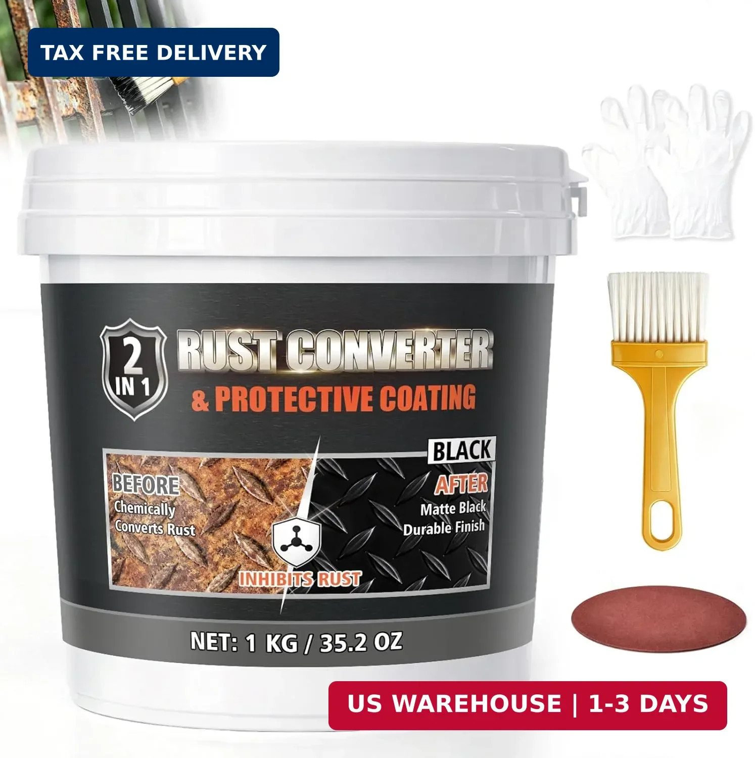 2-in-1 Rust Converter Paint & Metal Primer, 35 oz Black Rust Reformer & Encapsul