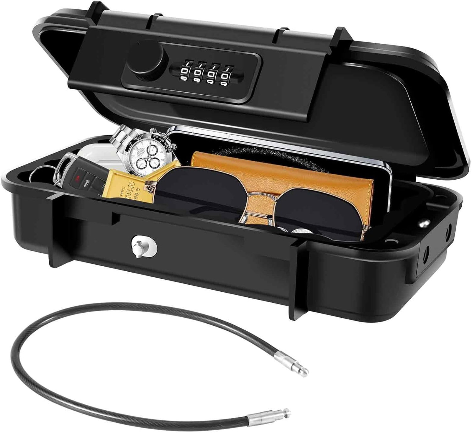 Portable Lock Box, 4-Digit Combination Safe Boxes with Detachable Cable