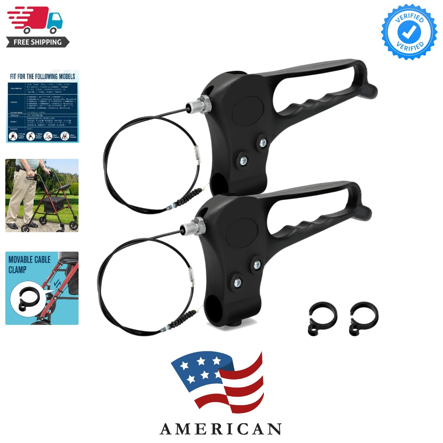 2 Pack Brake Handle Assembly Replacement for Rolling Walker Transport Wheelch...
