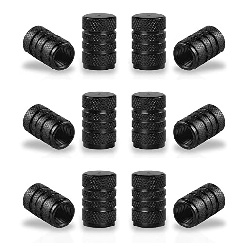 12PCS Tire Valve Stem Caps, Car Exterior Accessories, Aluminum Alloy Black