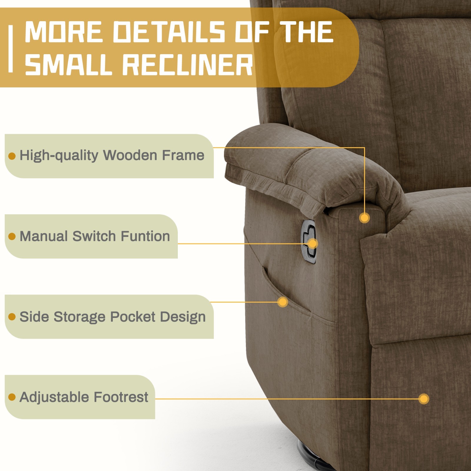 Korser 360°Swivel Recliner Chair with Side Pockets Small Rocker Recliner Nursery