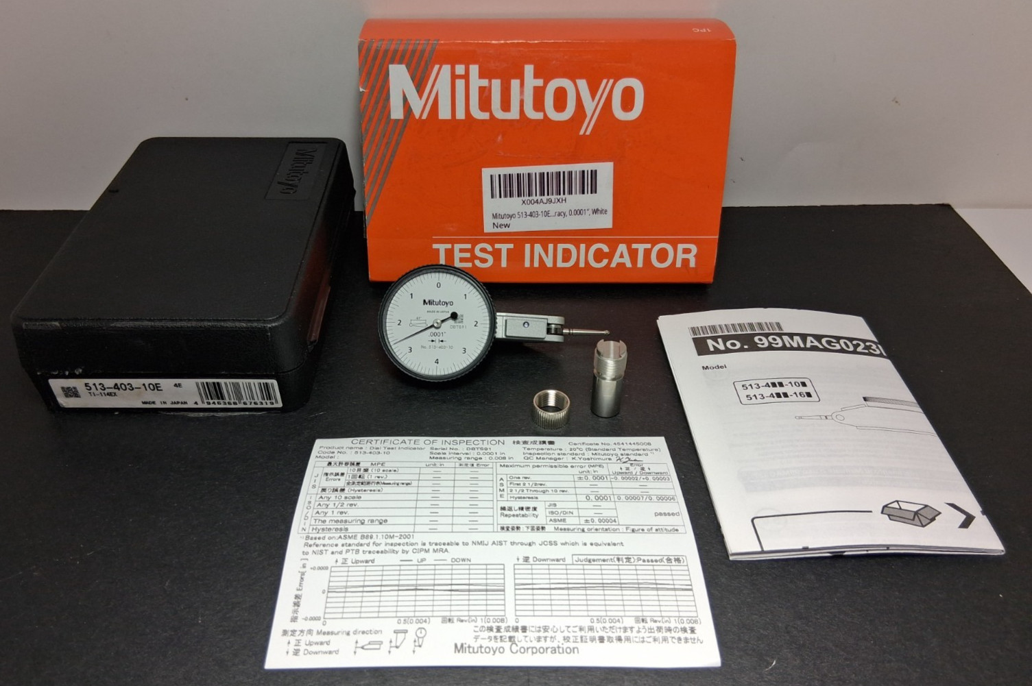 Mitutoyo 513-403-10E Dial Test Indicator, .008" Range, .0001" Graduation
