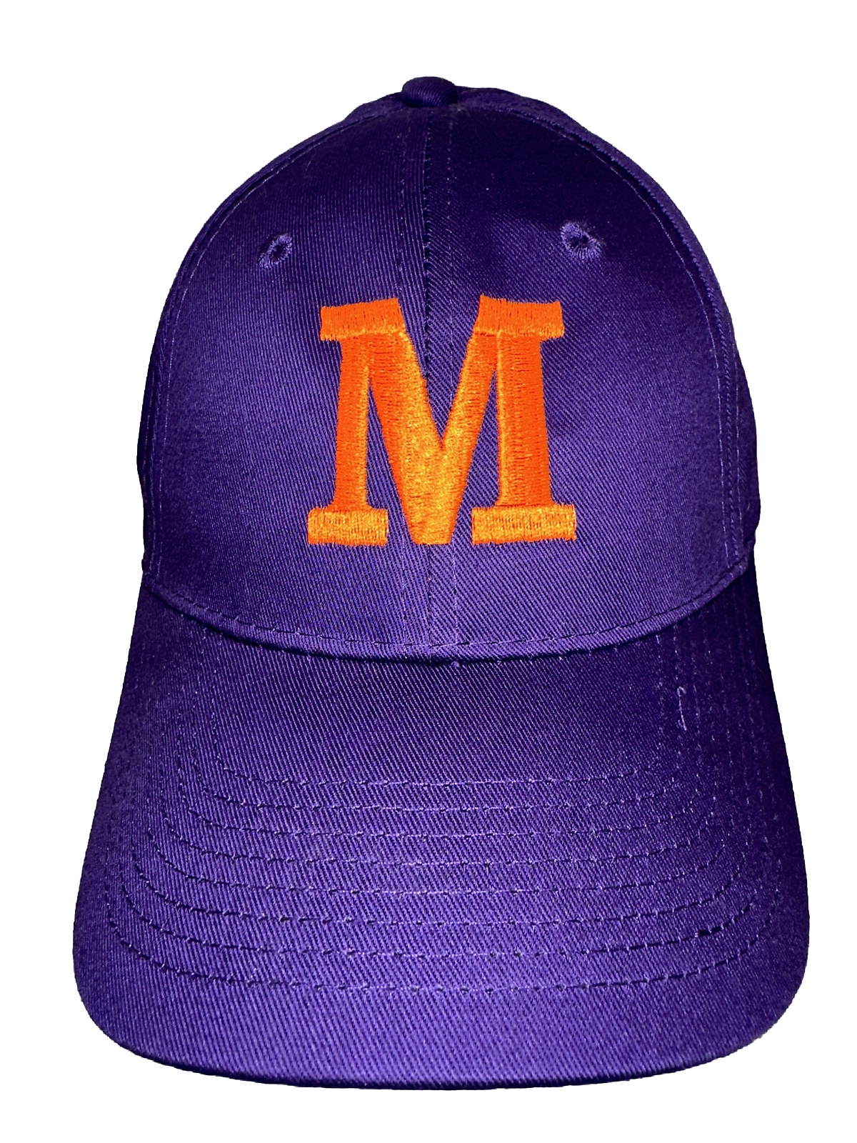 Purple Hat Cap with Orange Capitol M on the front Hook Loop