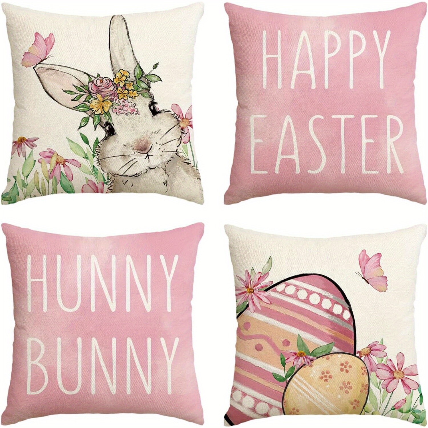 4 Pieces Happy Easter Bunny Cute Pillow Covers for Home Sofa