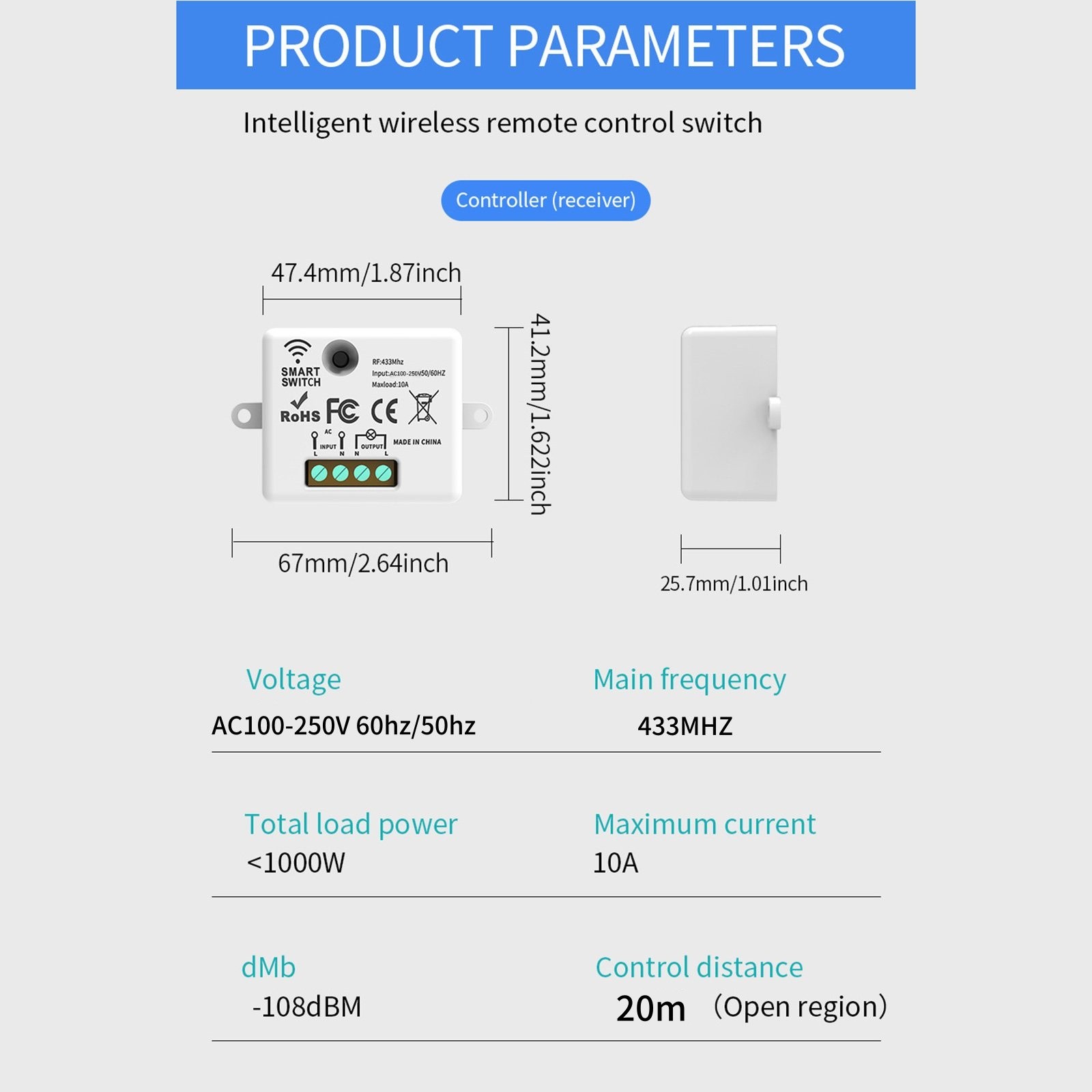 433MHz Wireless Remote Control Switch Lamps Controller Electrical Appliances