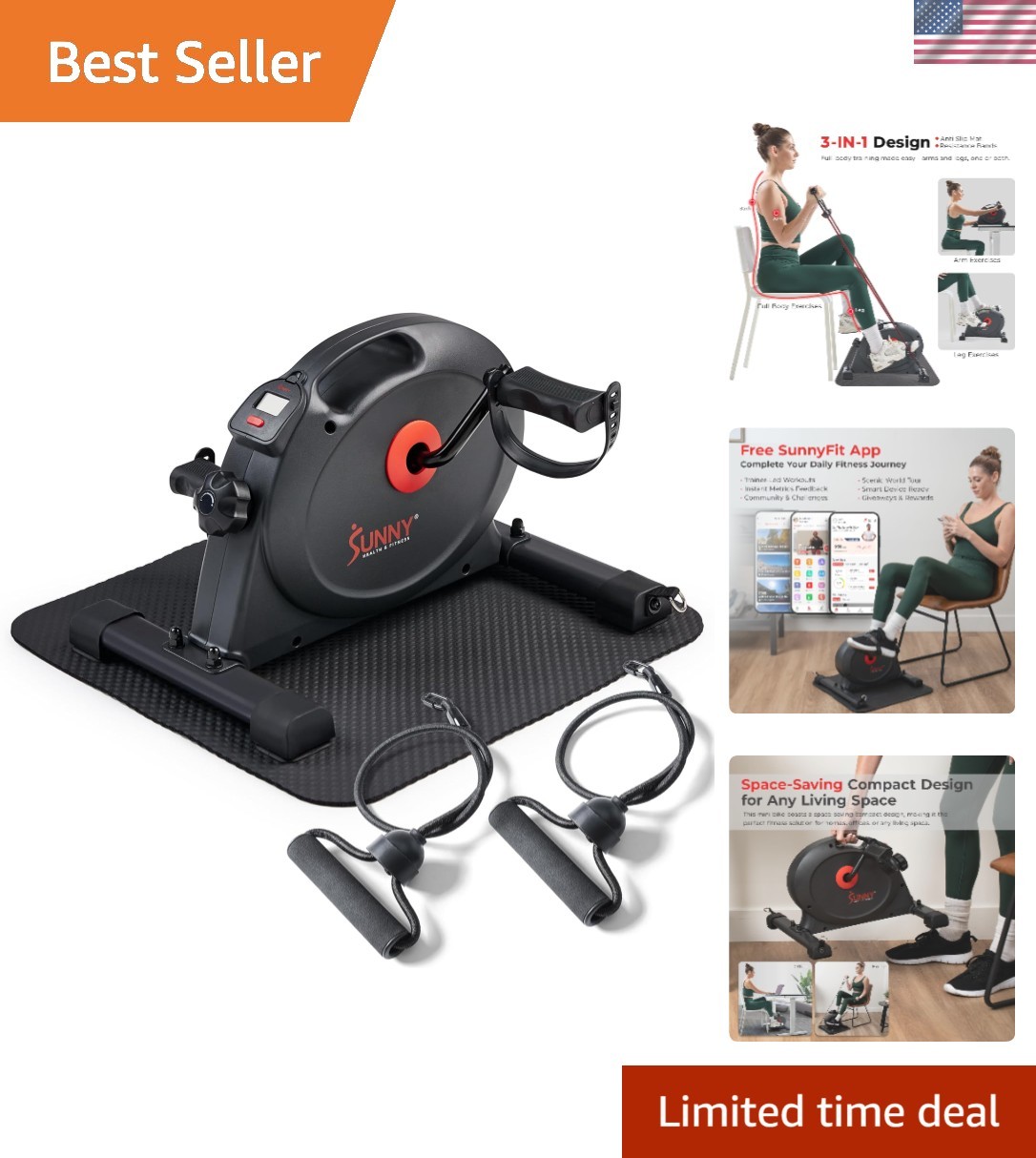Under-Desk Bike Exerciser: Low-Impact Mini Fitness Equipment w/ App & Bands