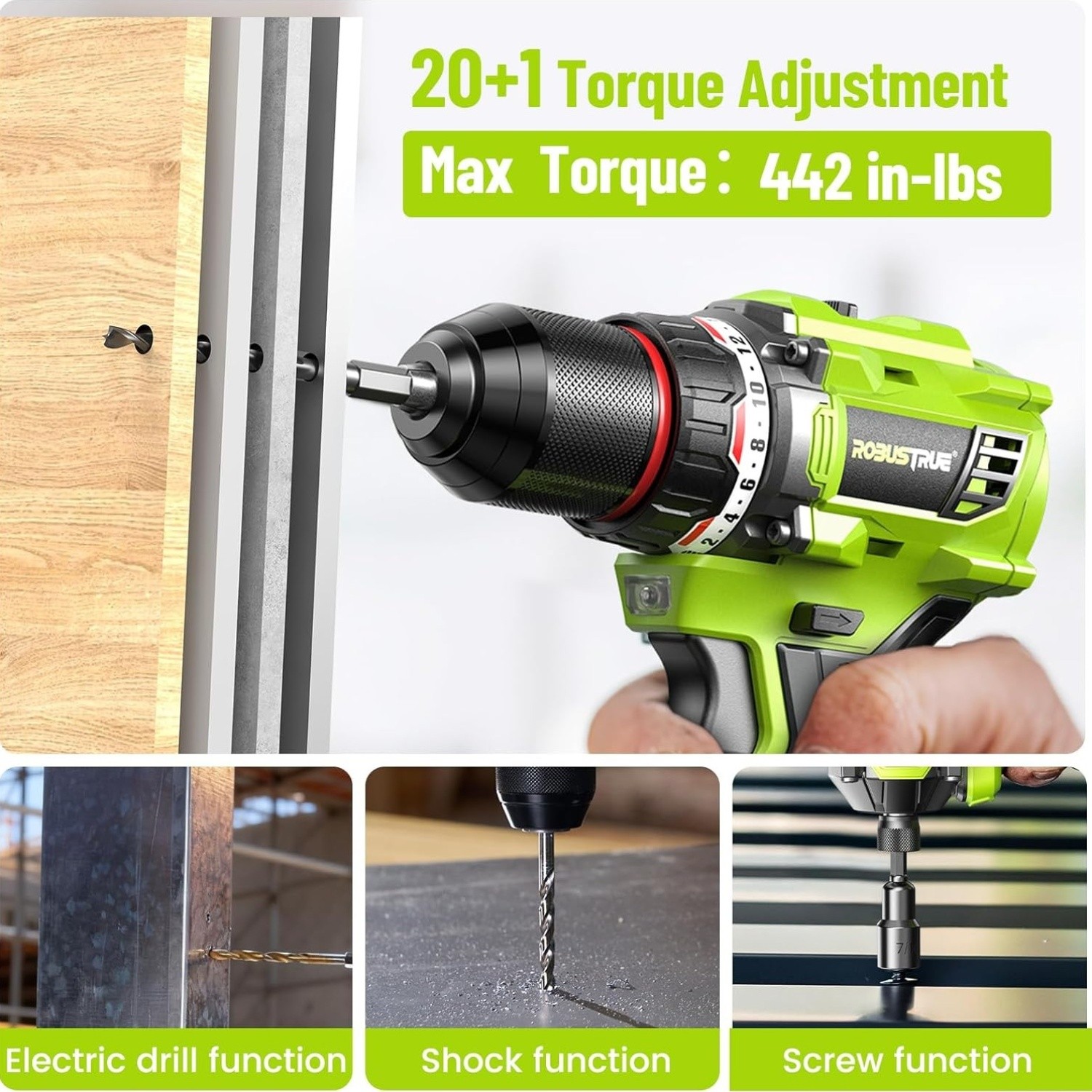 Robustrue 21V Cordless Drill & Impact Driver Combo Tool Set,