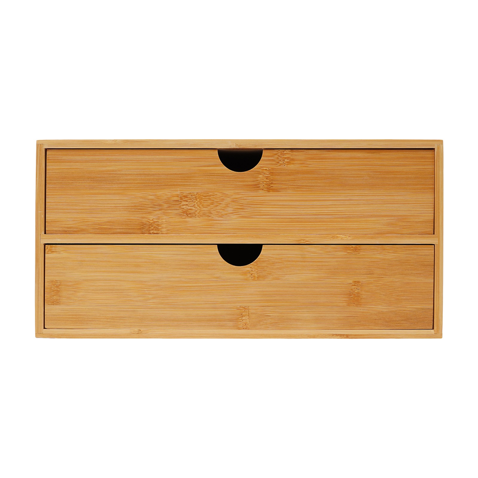 Small Bamboo Organizer for Desk, Tabletop Storage Organization Box with 2 Drawer