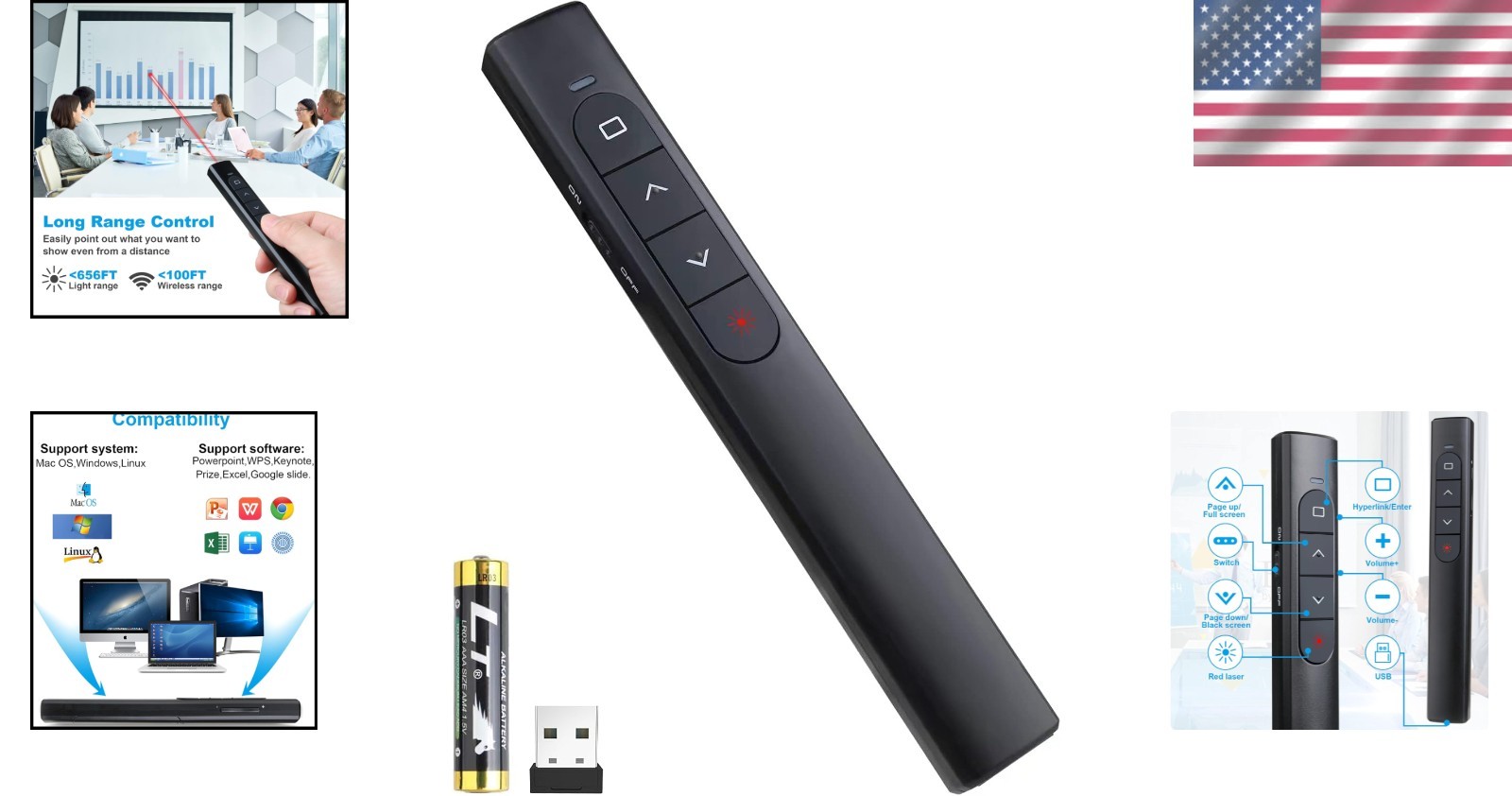 Ergonomic Wireless Presentation Clicker with 100M Range for PowerPoint & Keynote