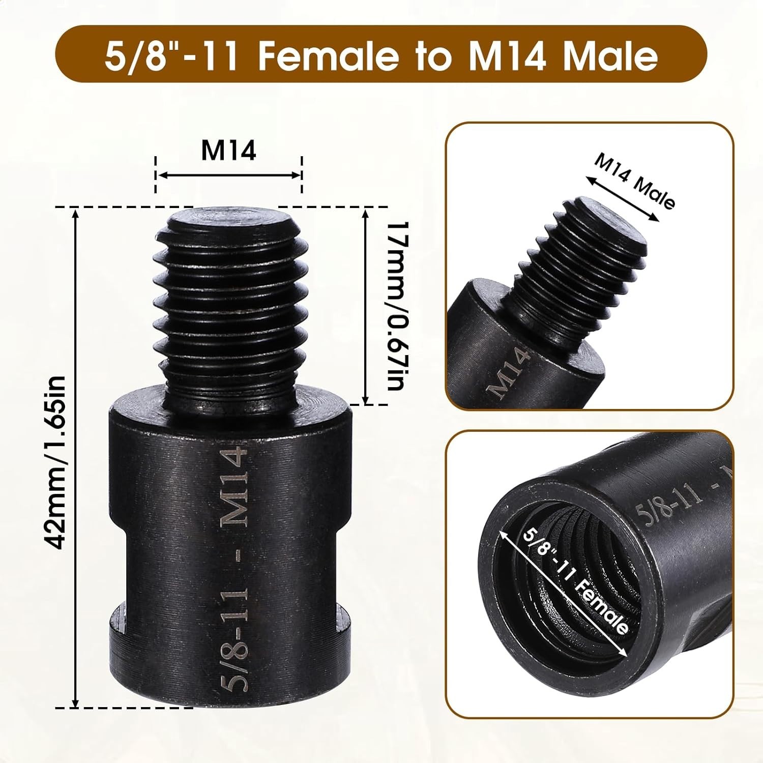 Heavy-Duty Angle Grinder Thread Adapter: 5/8"-11 to M10/M14 for Versatile Use