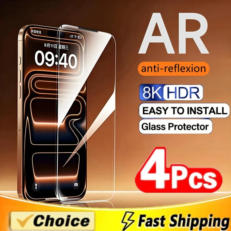 4PCS Clear Tempered Glass Screen Protector for iPhone 14 15 16 17 Pro Max 17E
