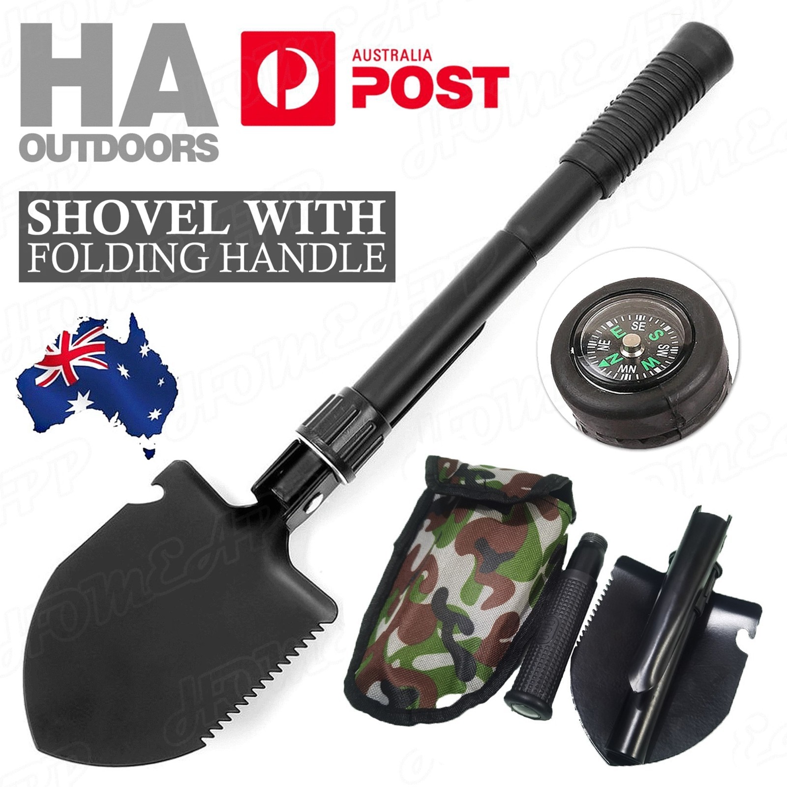Survival Folding Shovel Outdoor Garden Camping Hiking Spade Foldable/Black