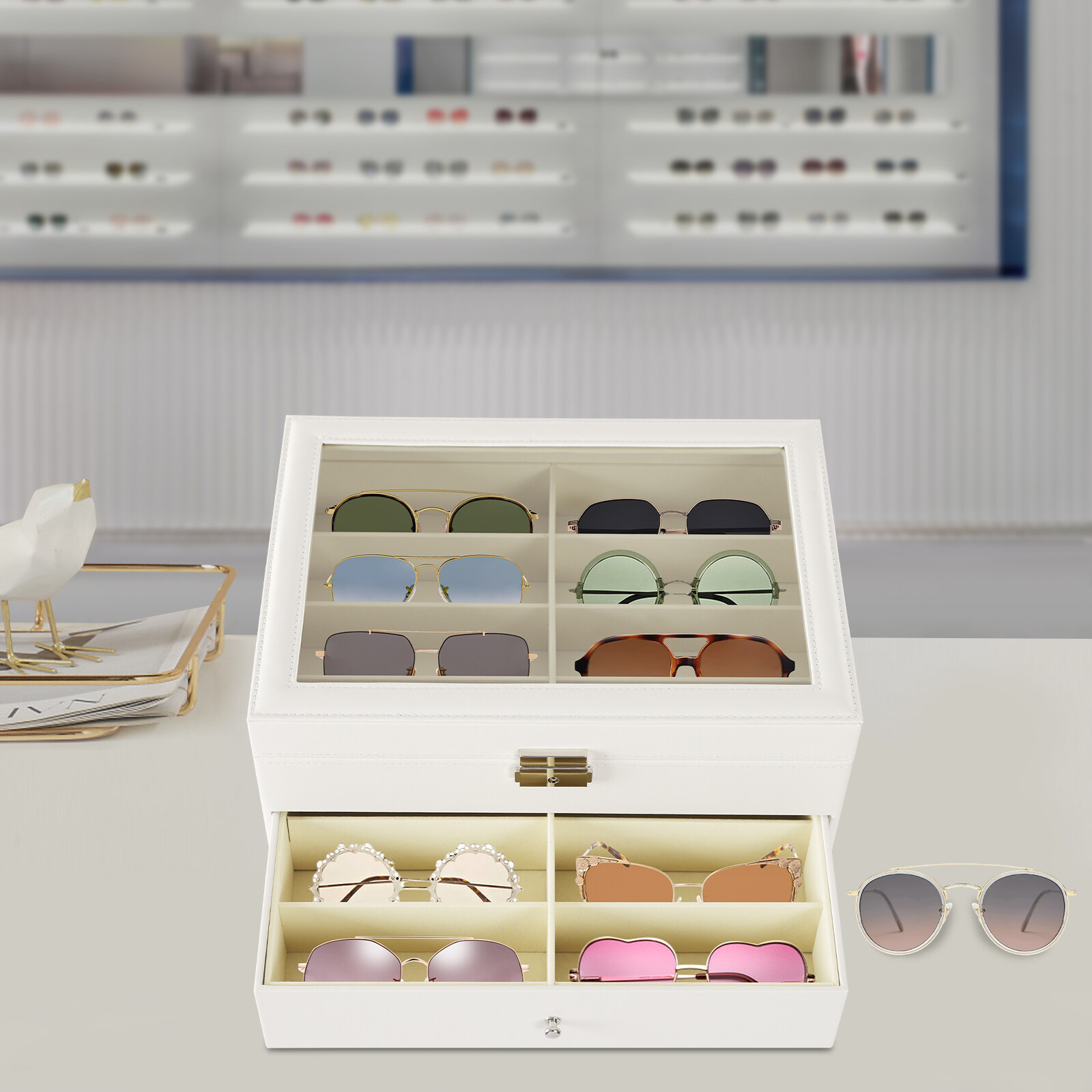 24-Slot Glasses Storage Display Case Organizer Box For Sunglasses Eyeglass 3Tier
