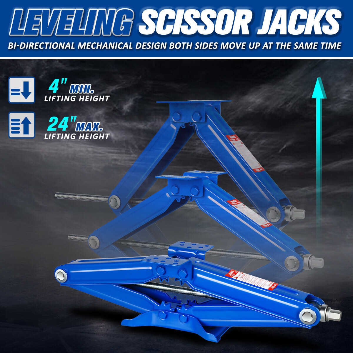 4 PCS 5000 LBS Blue RV Trailer Stabilizer Leveling Scissor Jacks w/ Crank Handle