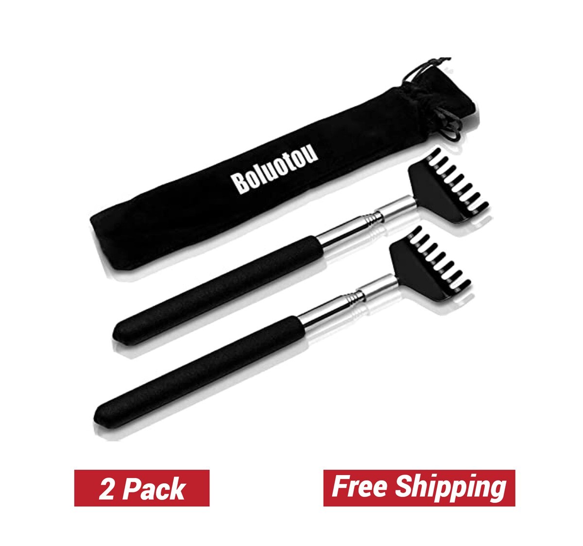 2 Pack Portable Extendable Back Scratcher, Stainless Steel Telescoping Scratcher
