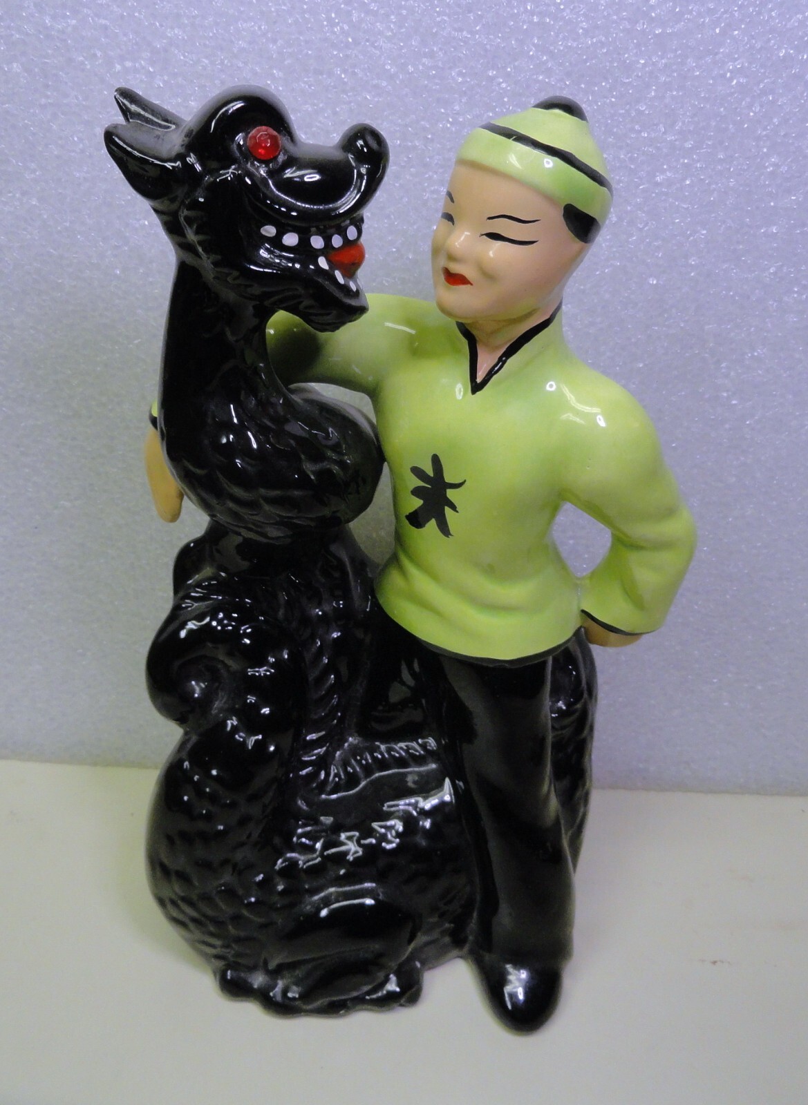 Le Bow of California Pottery Asian Man & Dragon Planter