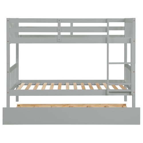 Twin Over Twin Rubber Wood Bunk Bed withTrundle,Convertible into 2Twin Size Beds