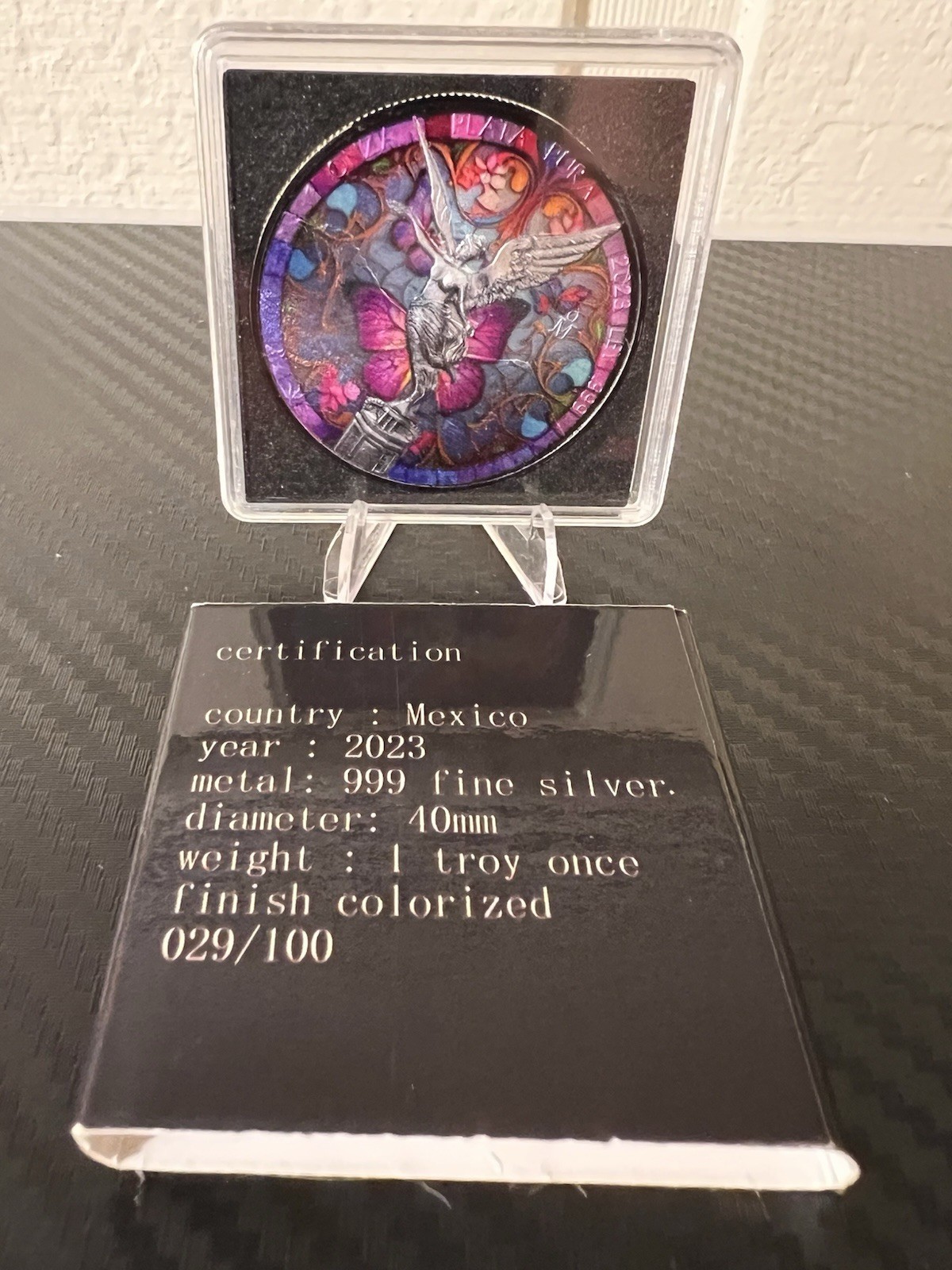 2023 Mexico 1oz Silver Libertad Pandorian Butterfly Stained Glass COA Box /100