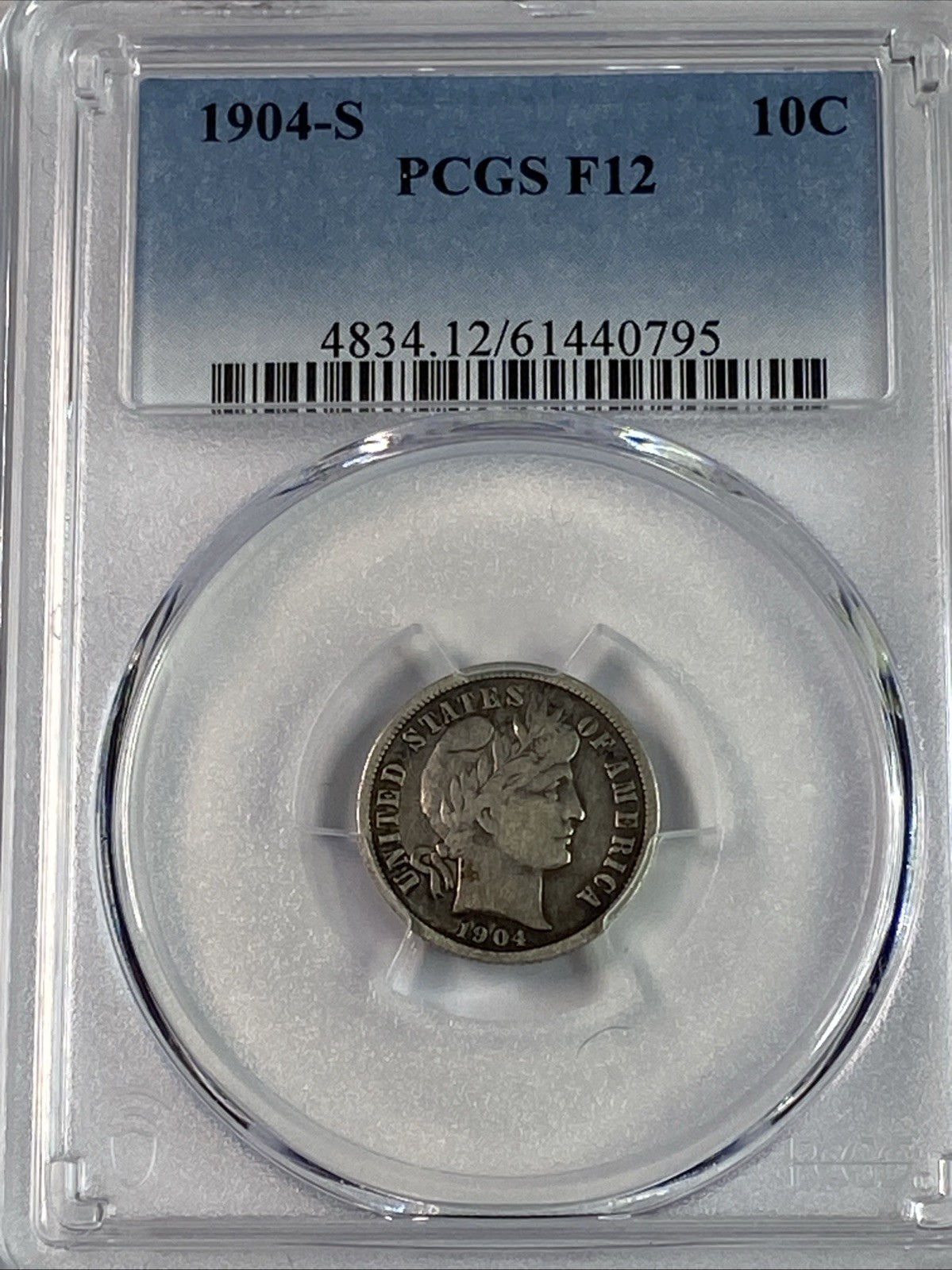 1904-S Barber Dime PCGS F12