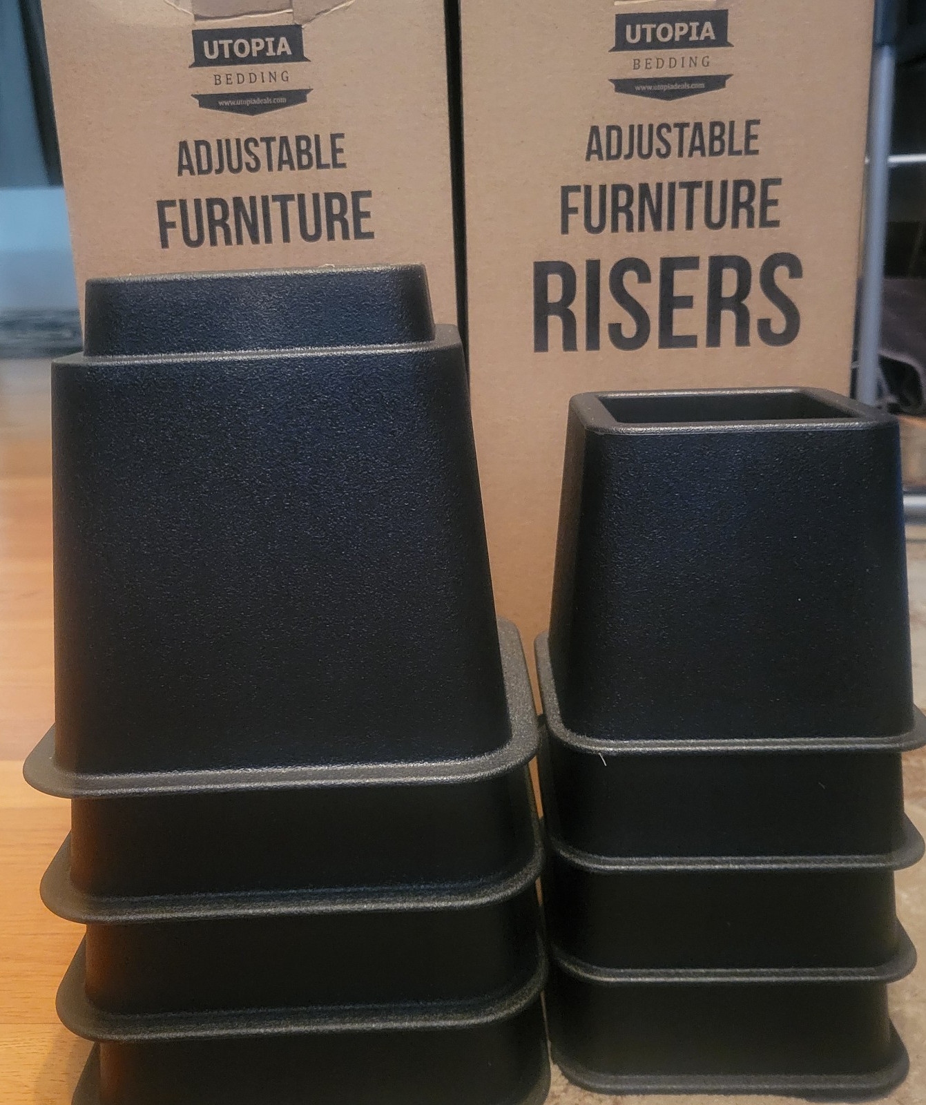 Utopia Bedding Adjustable Furniture Risers - Black - room office dorm - 8 Pieces