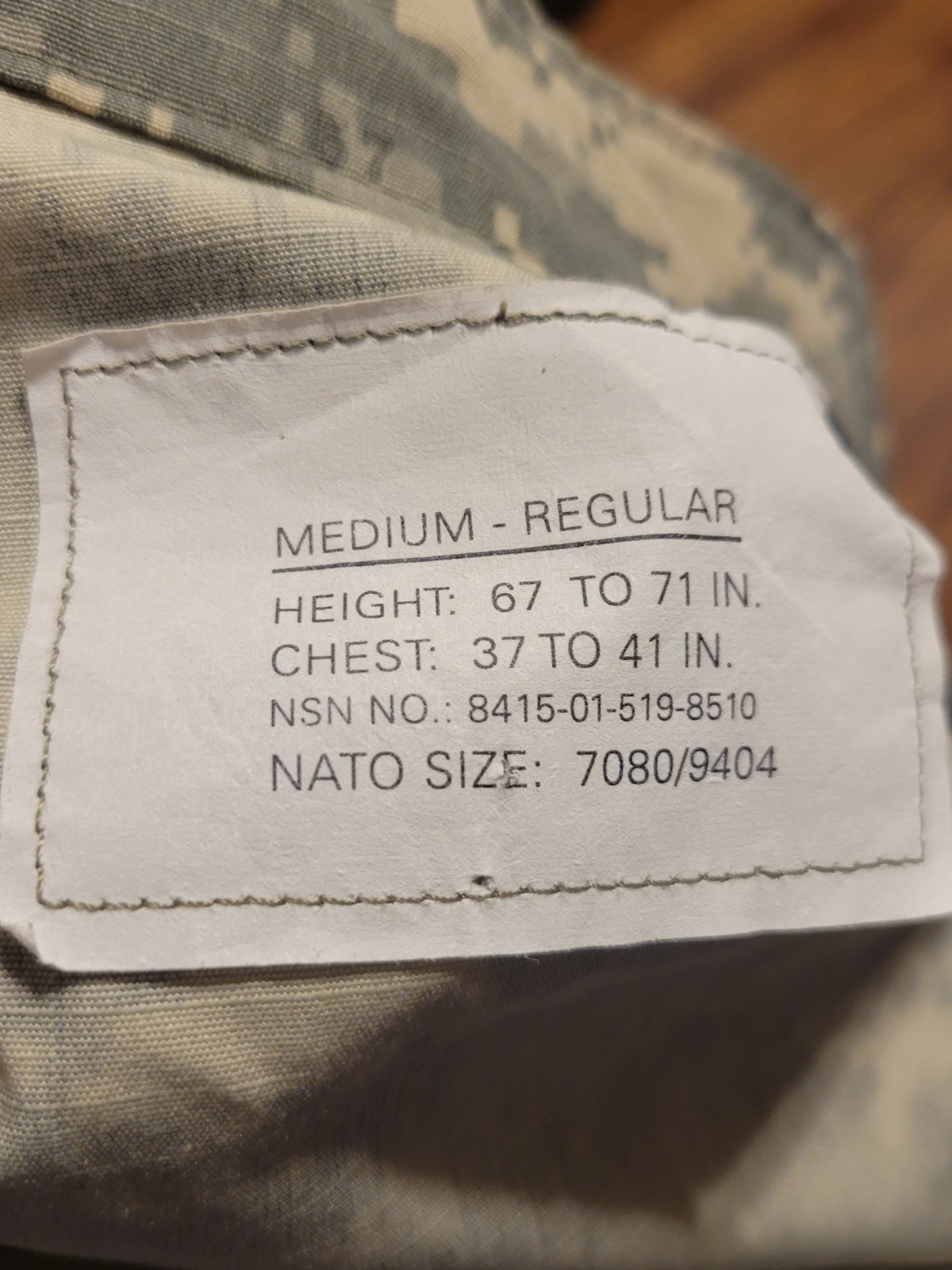 U.S. Army Combat Uniform Coat Full Zip, Tag Size Medium - Regular