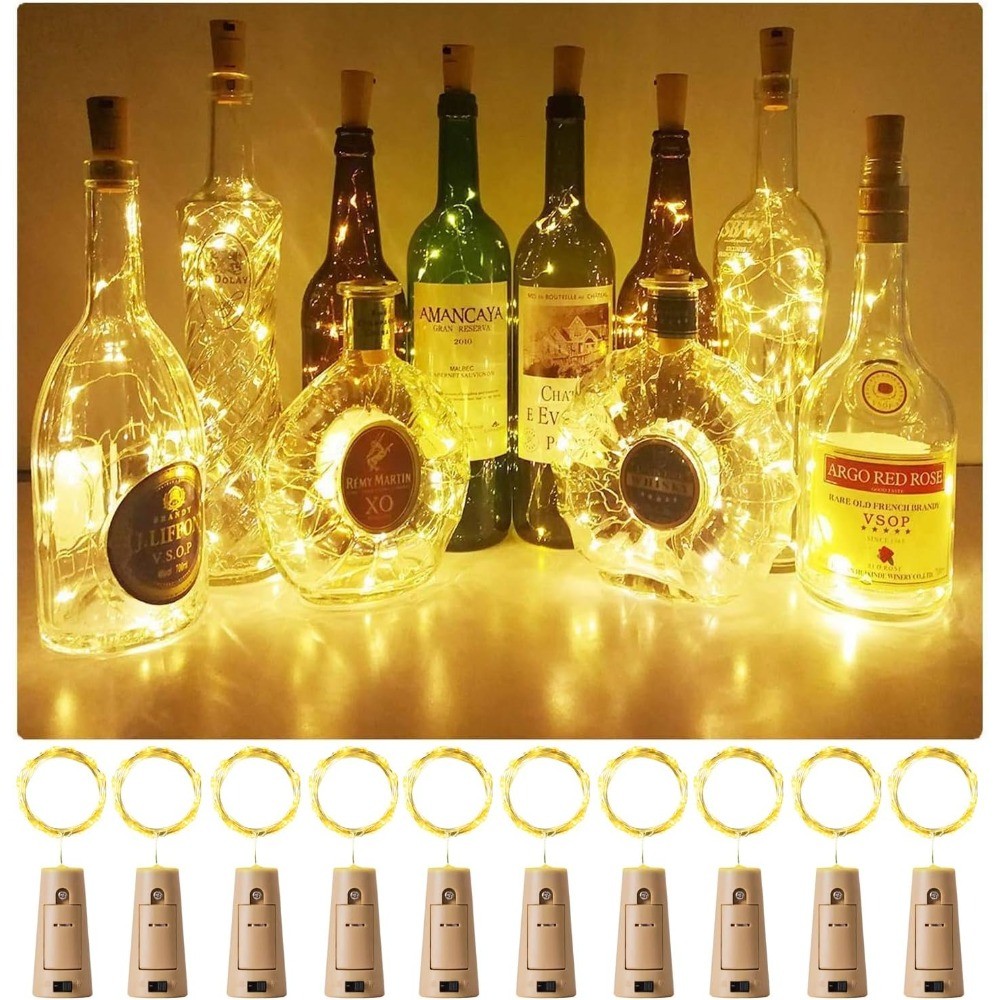 10 Pack Wine Bottle Lights with Cork 20 LEDs 6.6 Ft Fairy String Lights Battery