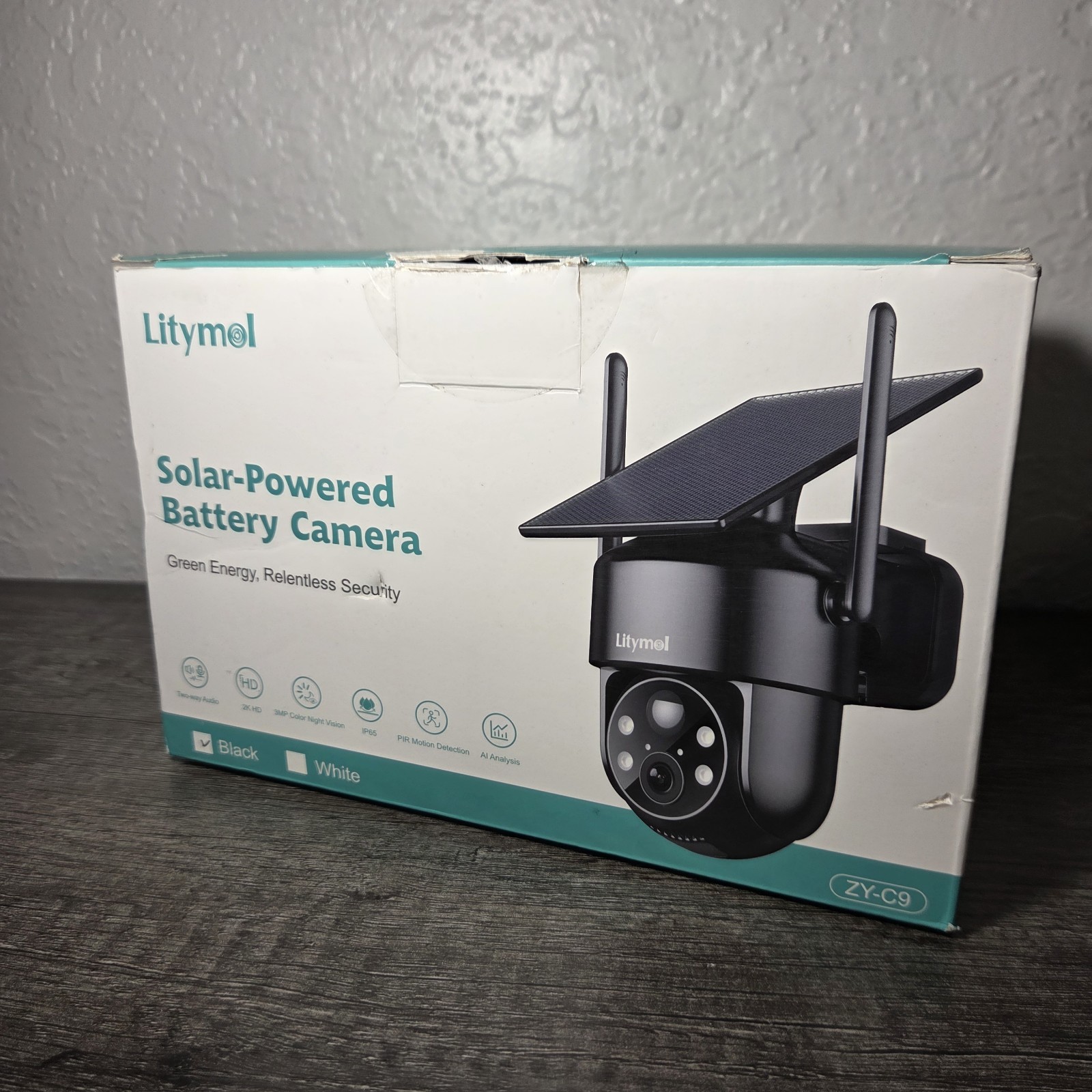 Litymol Solar Powered Battery Wifi Camera w/ Two Way Audio Model ZY-C9 - Black